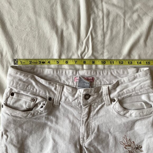 Sugar Doll White Cream Denim Jeans with Floral Embroidery and Embellishments - Picture 9 of 13